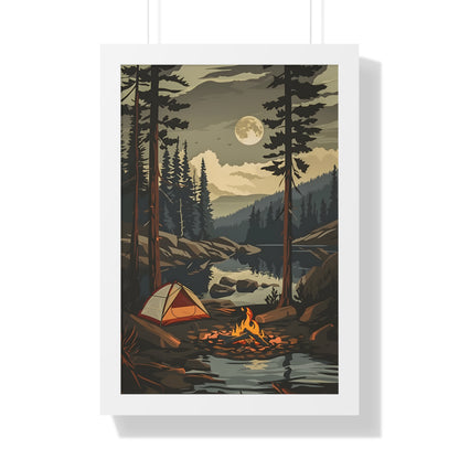 Framed Paper Print - Moonlit Campfire Escape