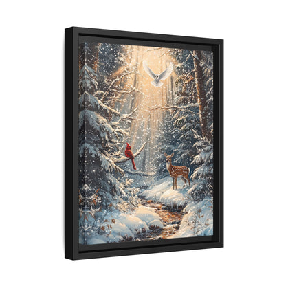 Framed Canvas - Winter Cardinal Deer Owl