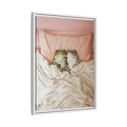 Framed Canvas - Cozy Frogs Romantic Bliss