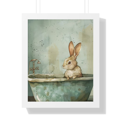 Framed Paper Print - Bunny Bath Day Whimsy