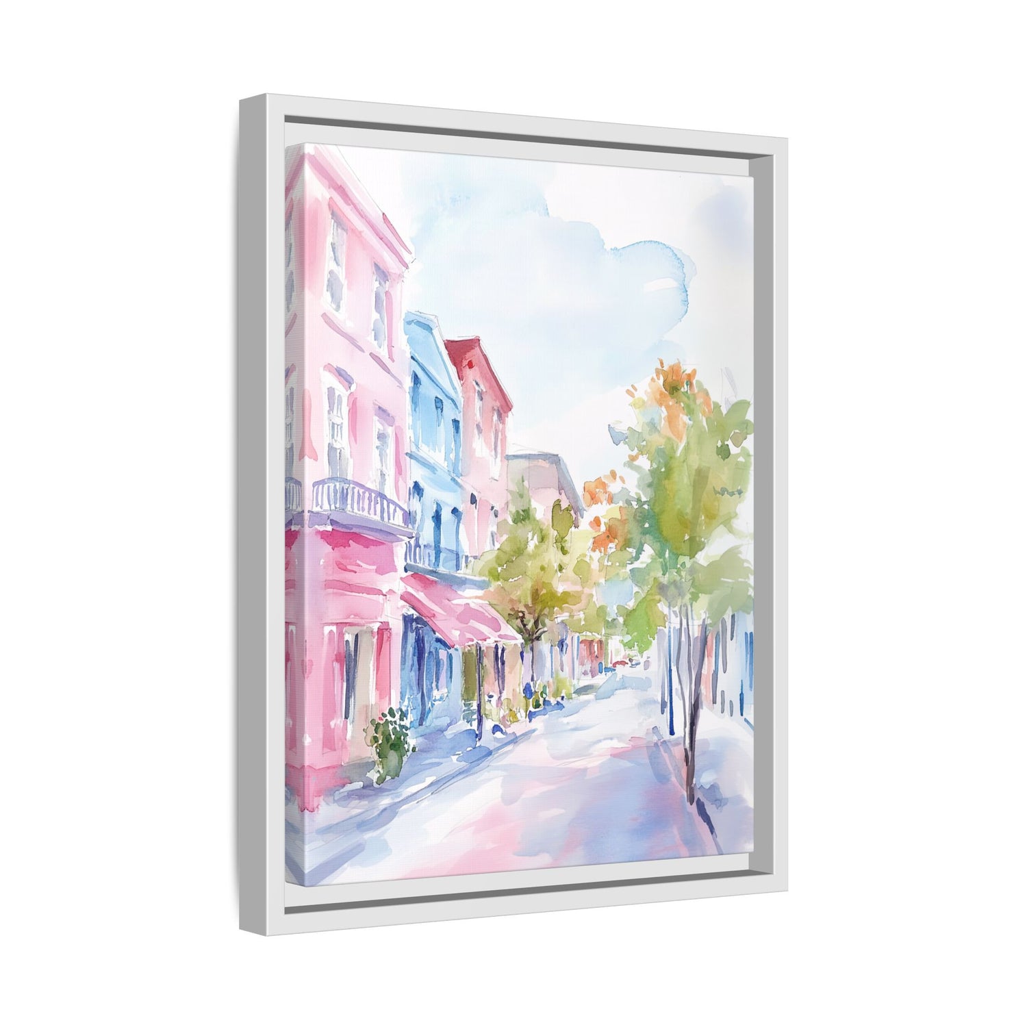 Framed Canvas - Pastel Charleston Street Scene