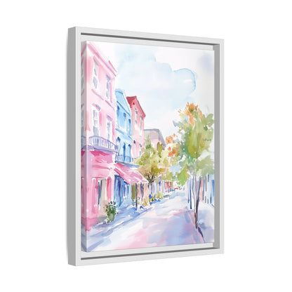 Framed Canvas - Pastel Charleston Street Scene