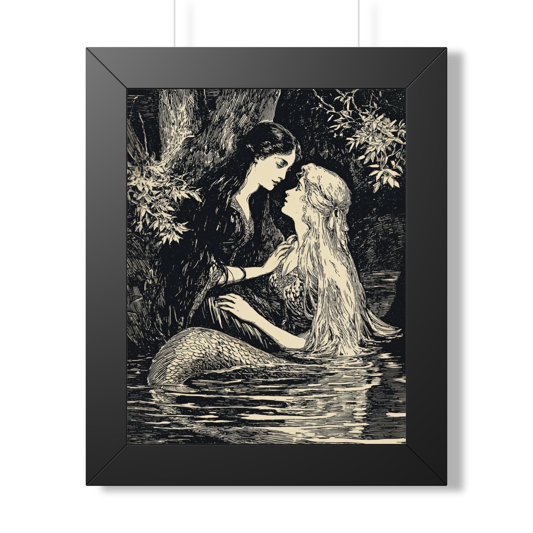 Framed Paper Print - Mermaid Fairy Midnight Kiss