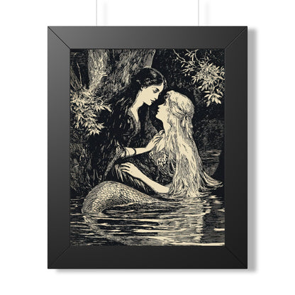 Framed Paper Print - Mermaid Fairy Midnight Kiss