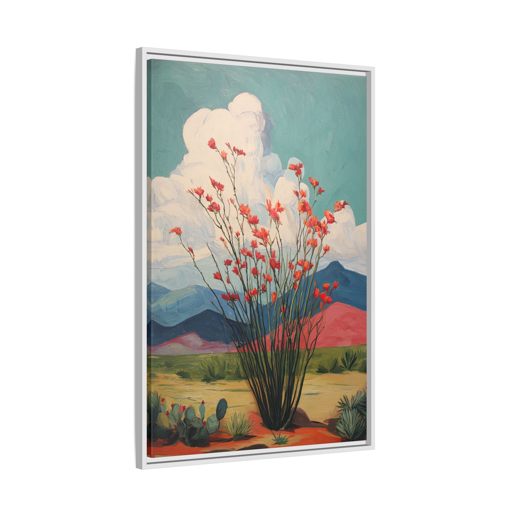 Framed Canvas - Ocotillo Cactus Desert Bloom