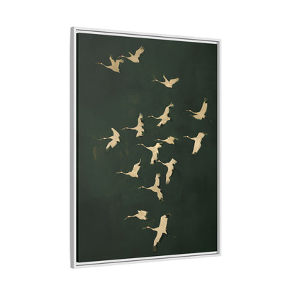Framed Canvas - Emerald Sky Japanese Cranes
