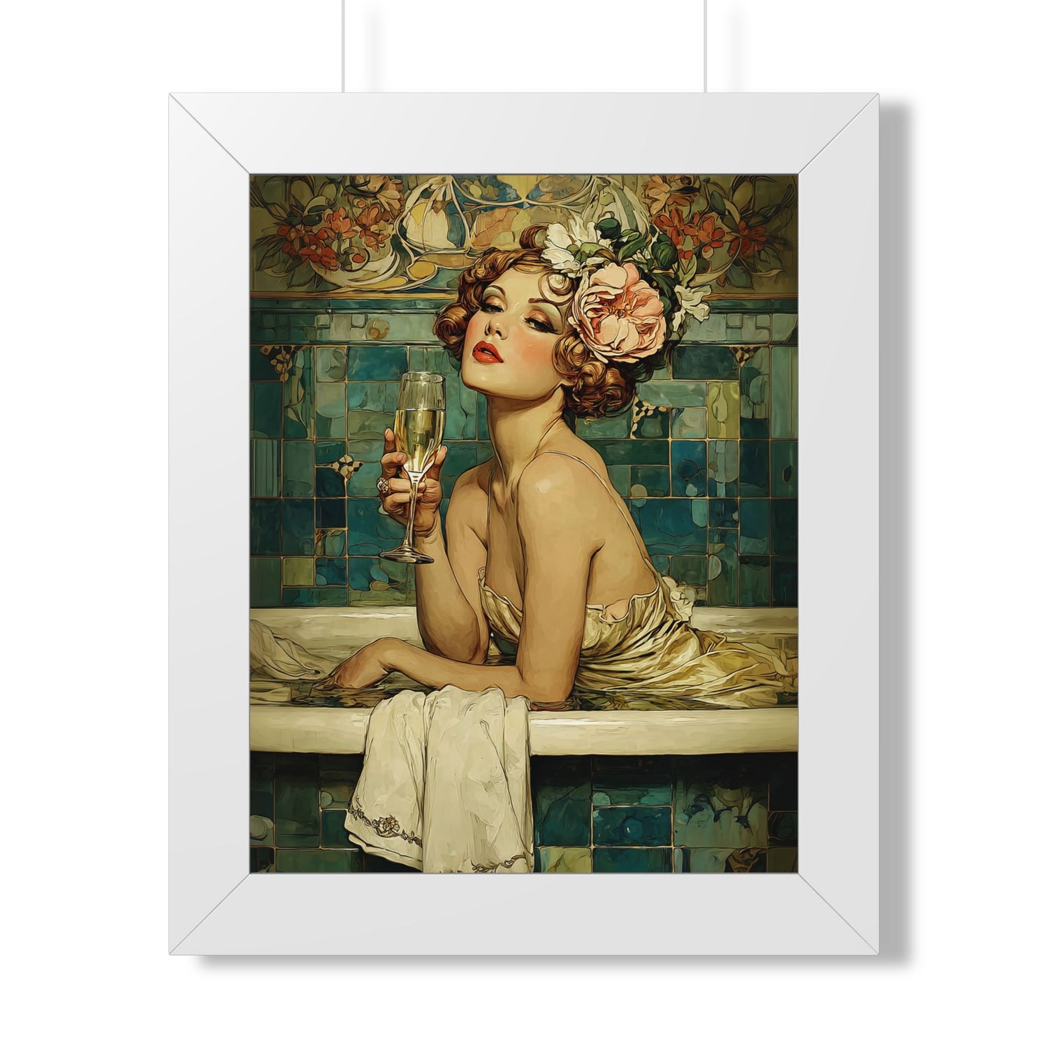 Framed Paper Print - Champagne Bathtub Coquette