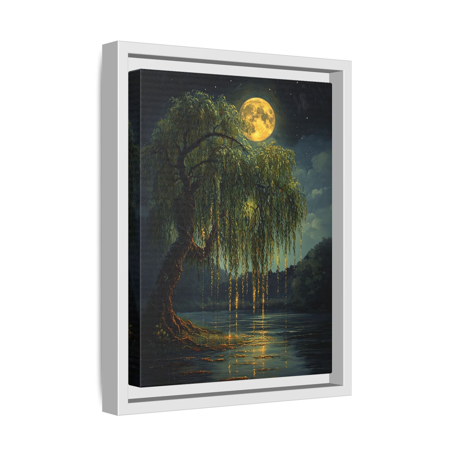 Framed Canvas - Moonlit Willow Glow