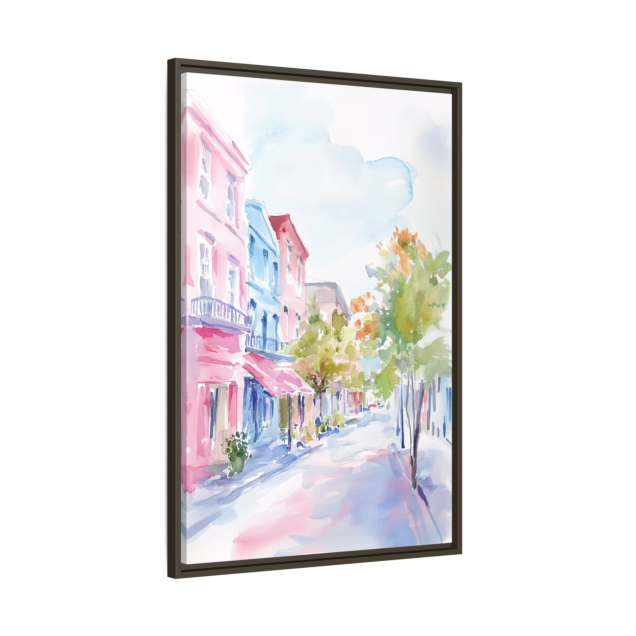 Framed Canvas - Pastel Charleston Street Scene