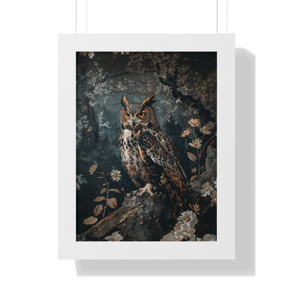 Framed Paper Print - Midnight Watchful Owl