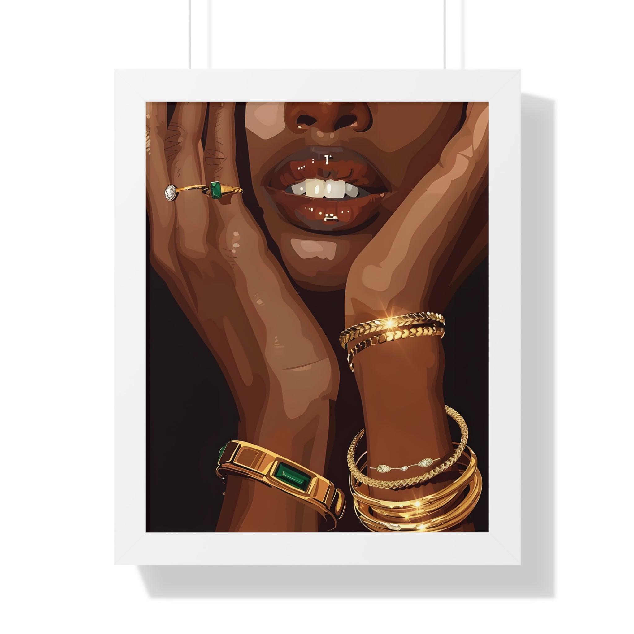 Framed Paper Print - Golden Emerald Beauty Portrait