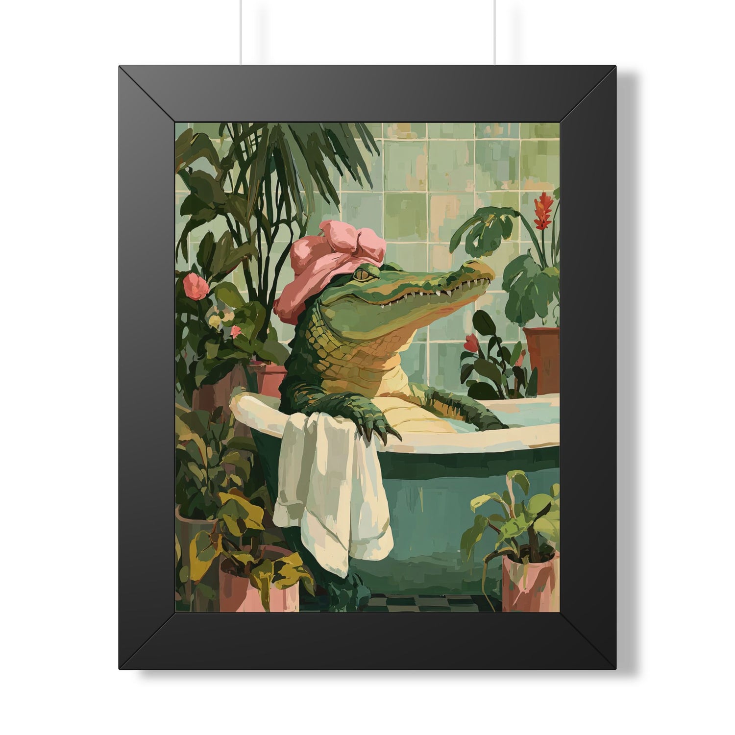 Framed Paper Print - Bathtub Alligator Spa Day
