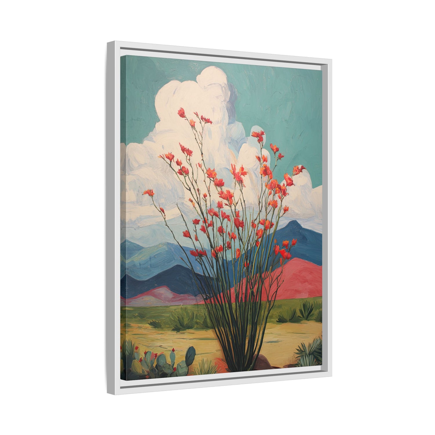 Framed Canvas - Ocotillo Cactus Desert Bloom