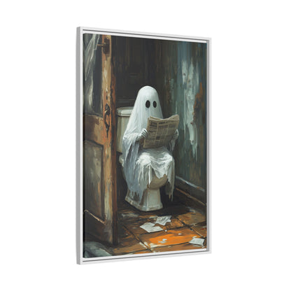 Framed Canvas - Ghostly Bathroom Break