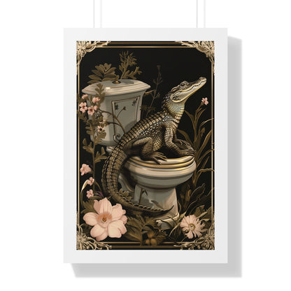 Framed Paper Print - Toilet Gator Floral Surprise