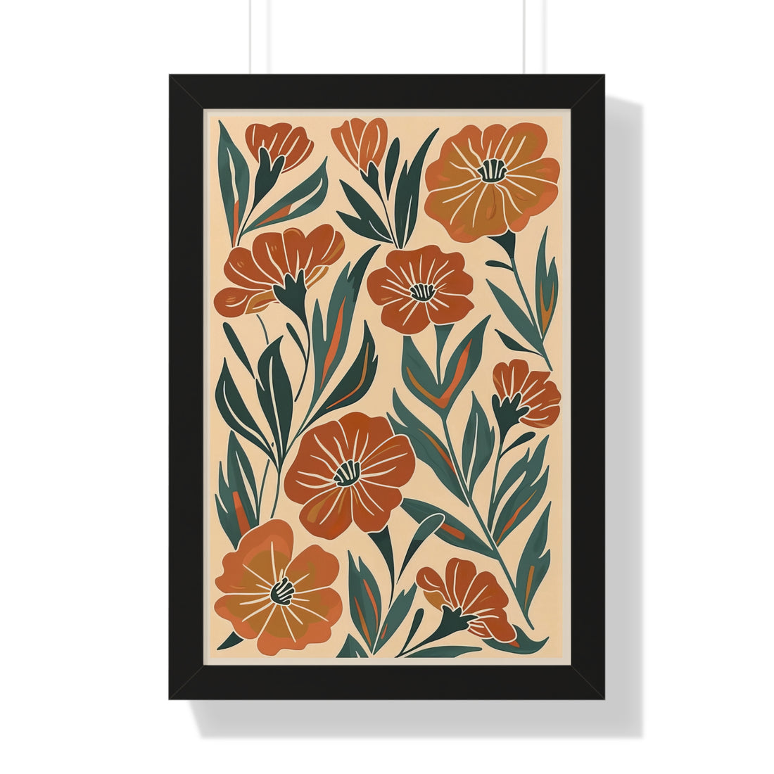 Framed Paper Print - Burnt Orange Boho Blossoms