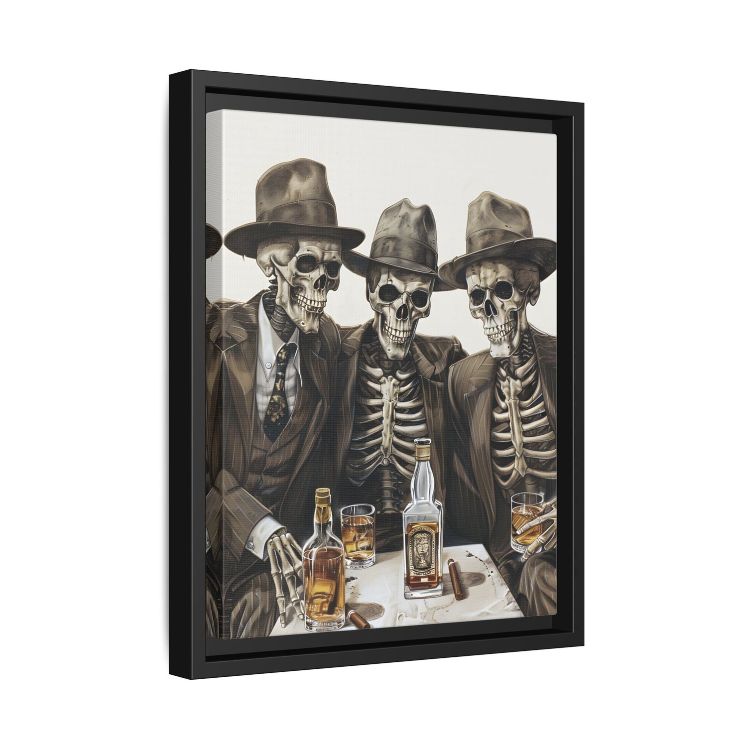 Framed Canvas - Skeleton Whiskey Gentlemen