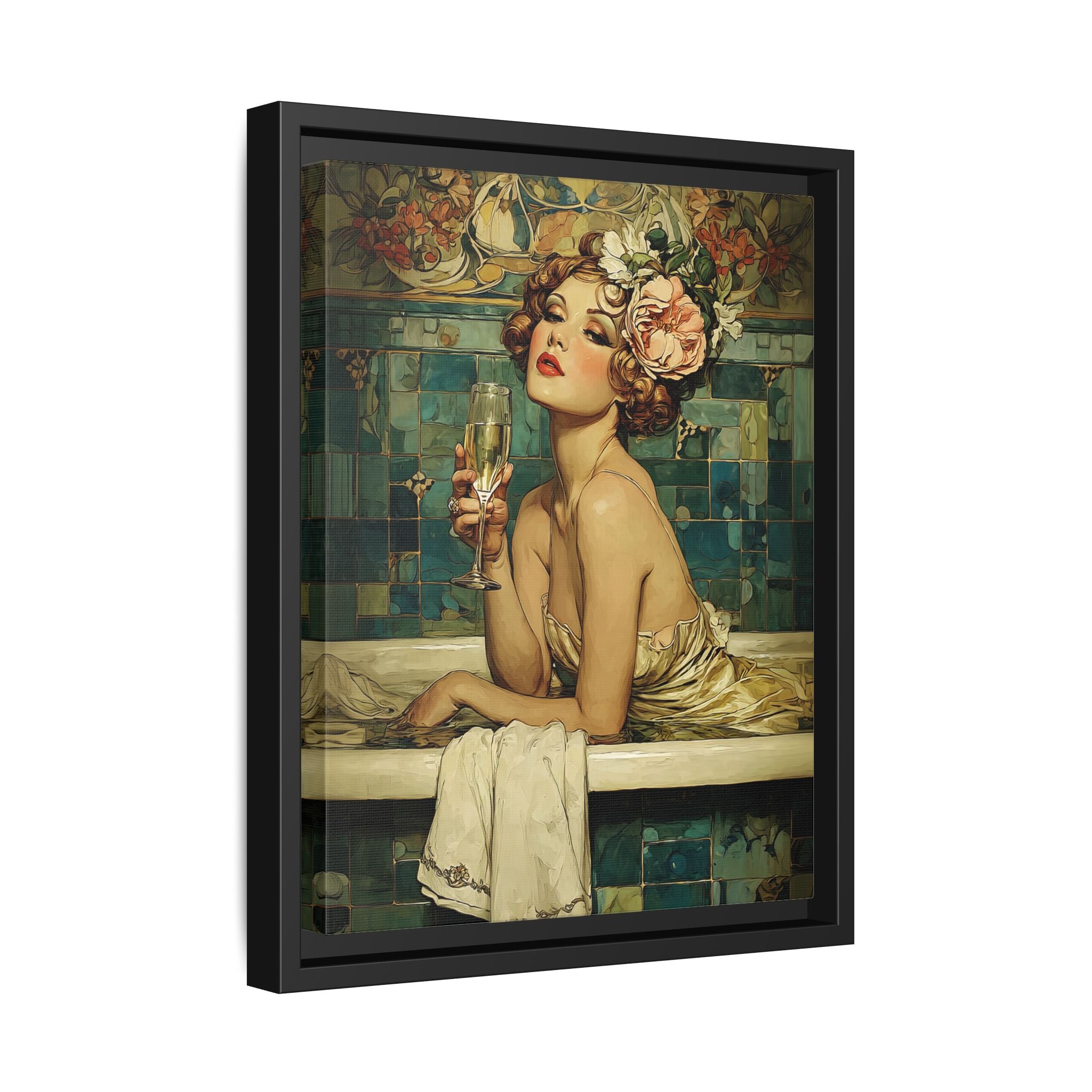 Framed Canvas - Champagne Bathtub Coquette