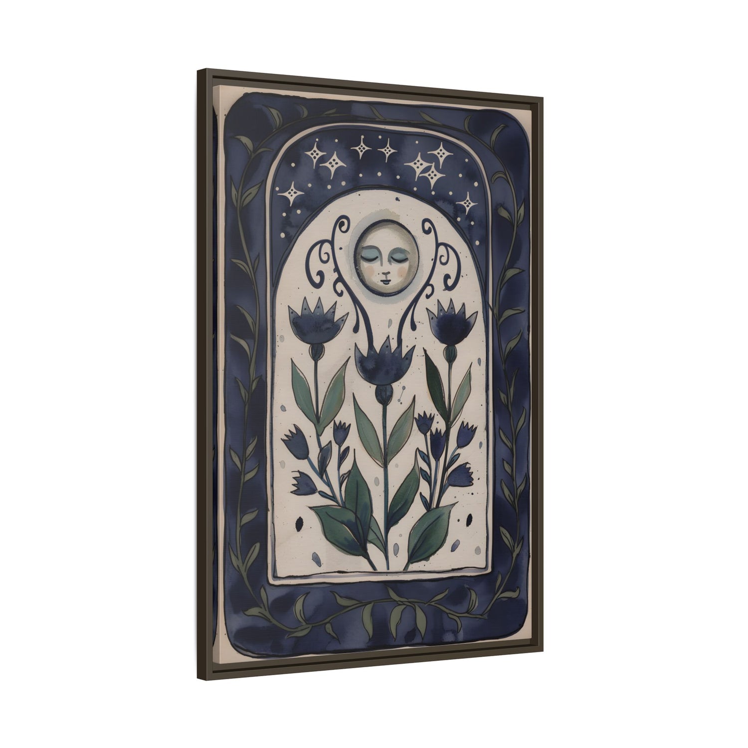 Framed Canvas - Moonlit Folk Bloom Dream