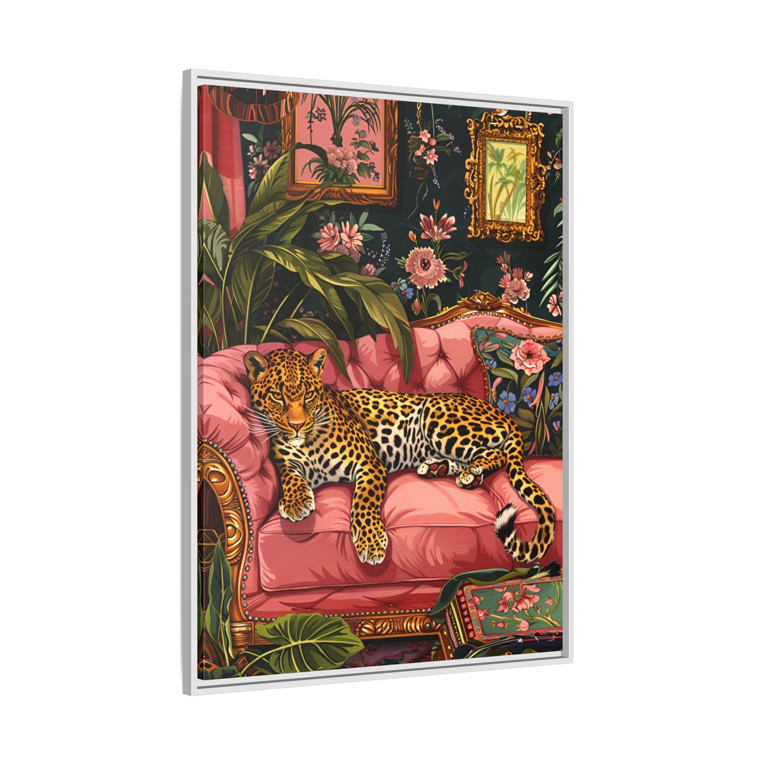 Framed Canvas - Leopard Lounge in Bloom
