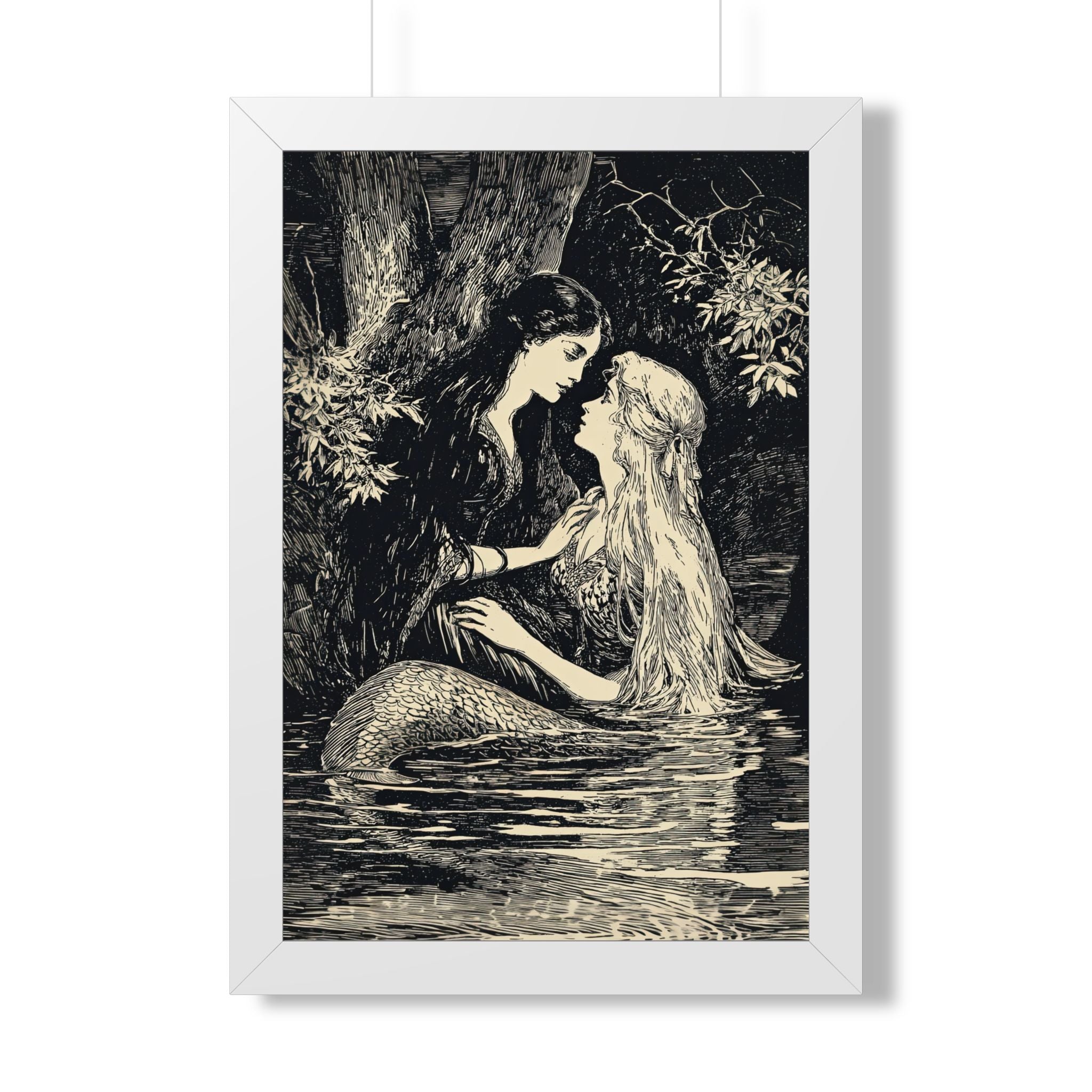 Framed Paper Print - Mermaid Fairy Midnight Kiss