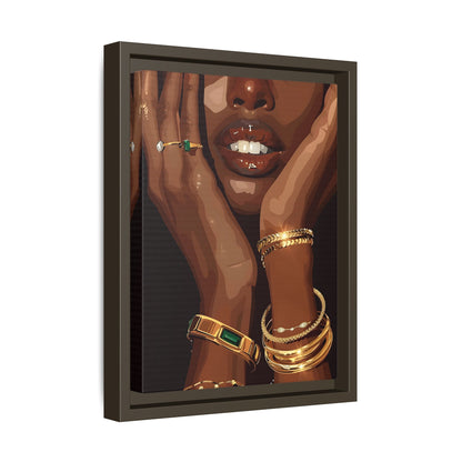 Framed Canvas - Golden Emerald Beauty Portrait