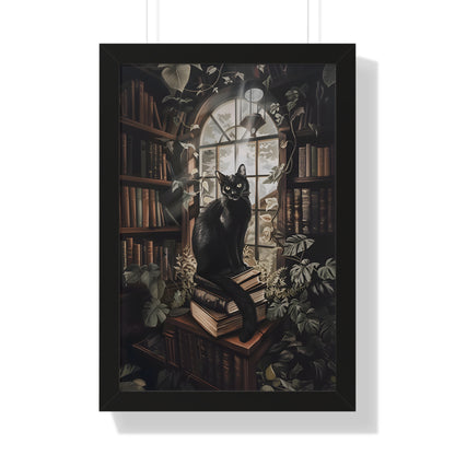 Framed Paper Print - Book Hoarder Feline Gaze