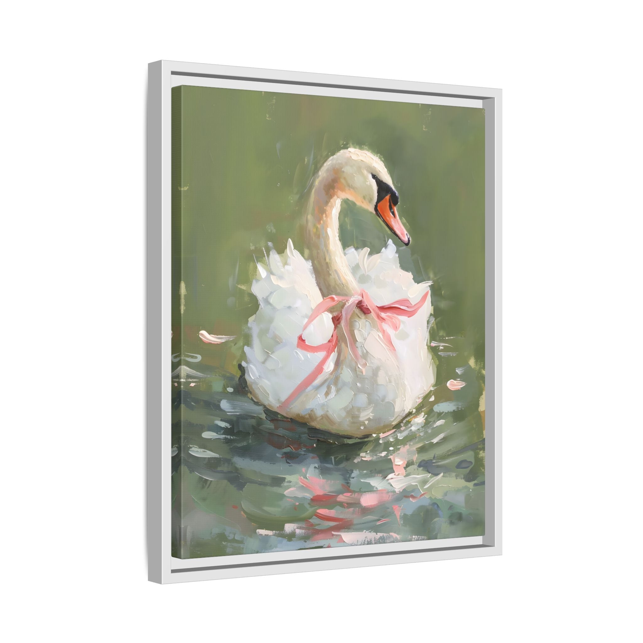 Framed Canvas - Ballet Swan in Pink Bow