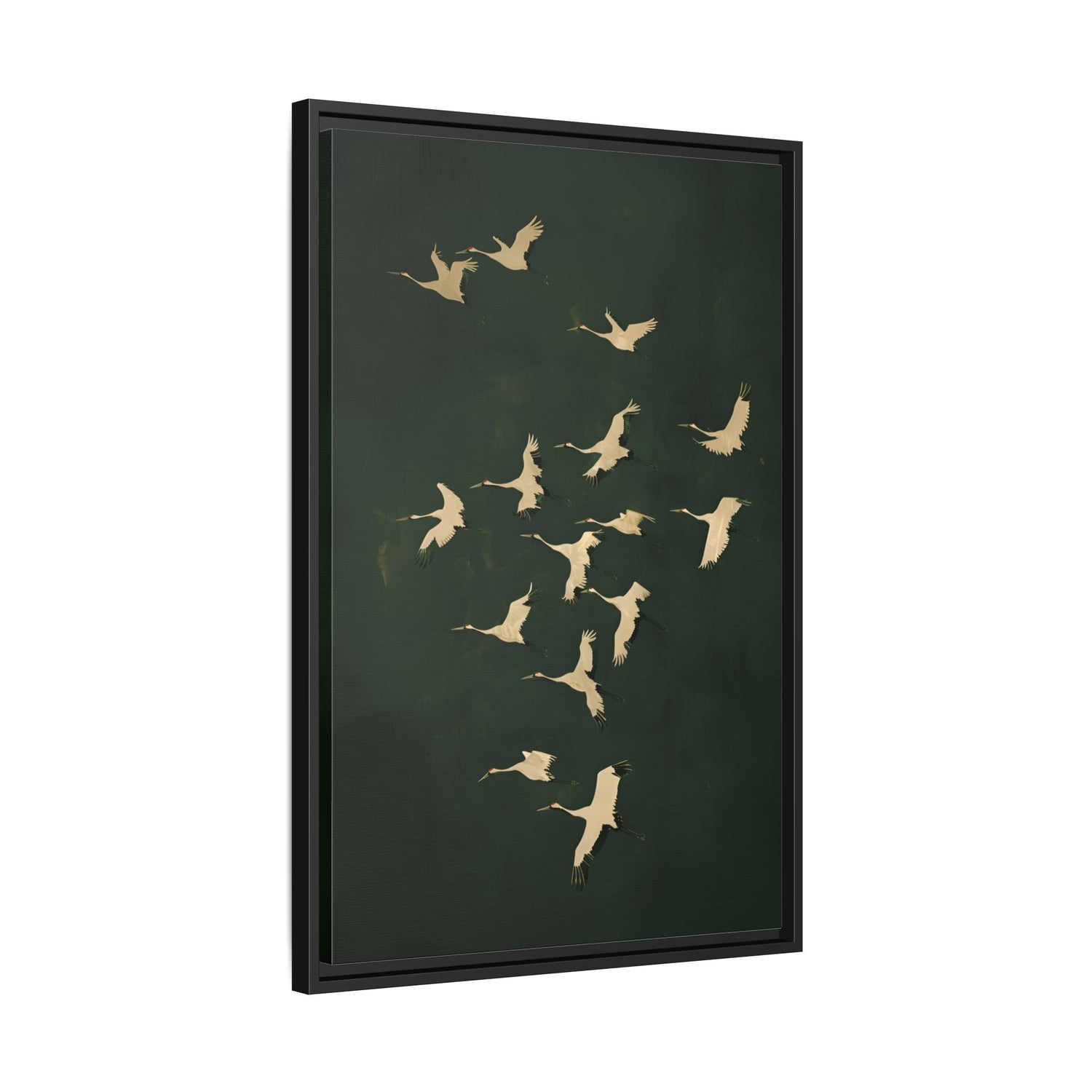 Framed Canvas - Emerald Sky Japanese Cranes