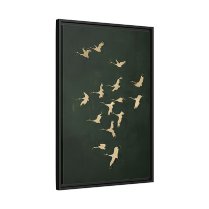 Framed Canvas - Emerald Sky Japanese Cranes