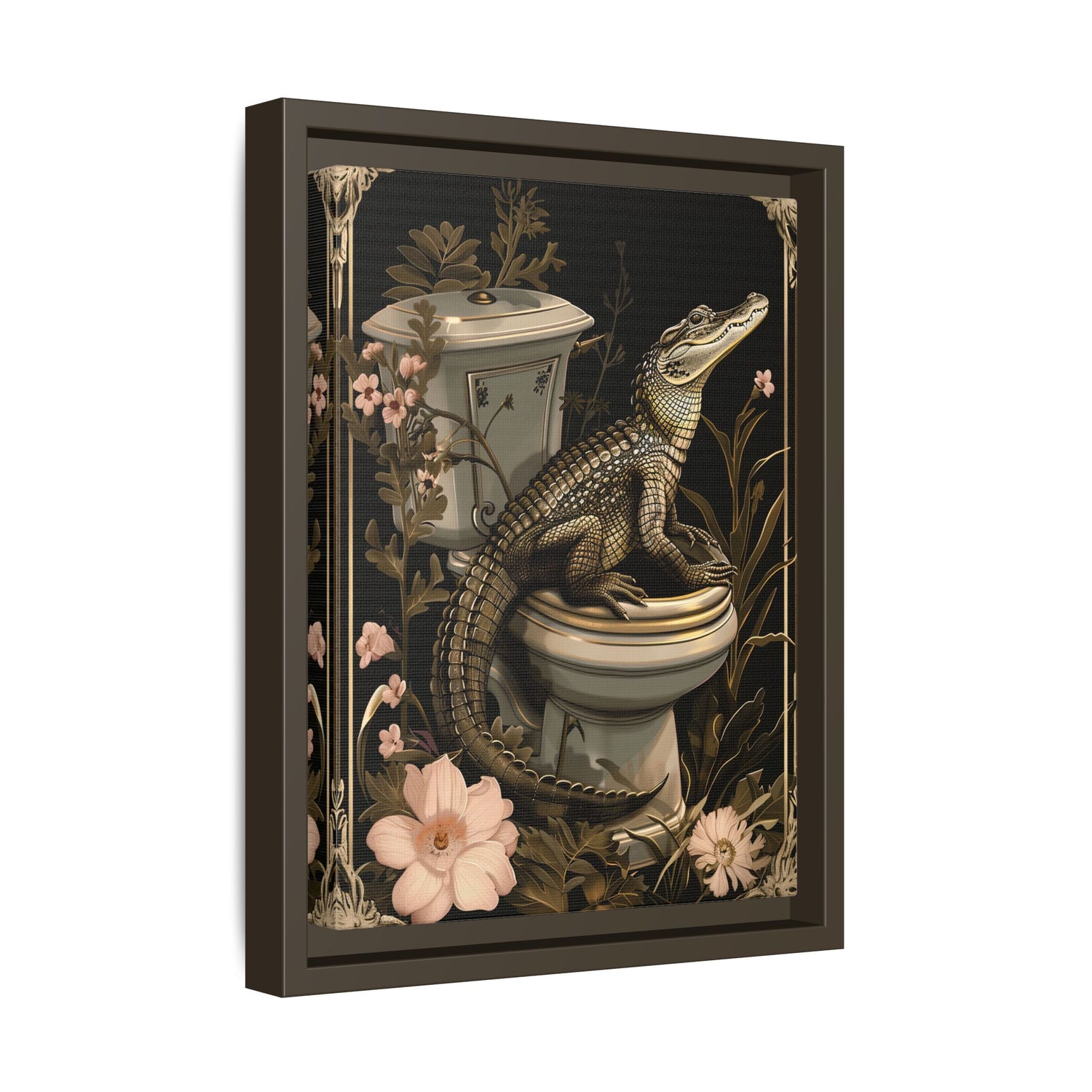 Framed Canvas - Toilet Gator Floral Surprise