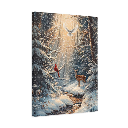 1.25" Matte Canvas - Winter Cardinal Deer Owl