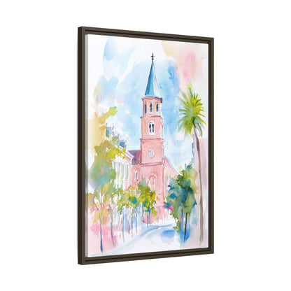 Framed Canvas - Charleston Steeple in Pastel Haze