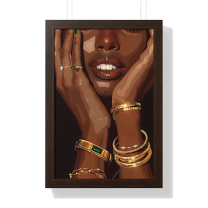 Framed Paper Print - Golden Emerald Beauty Portrait