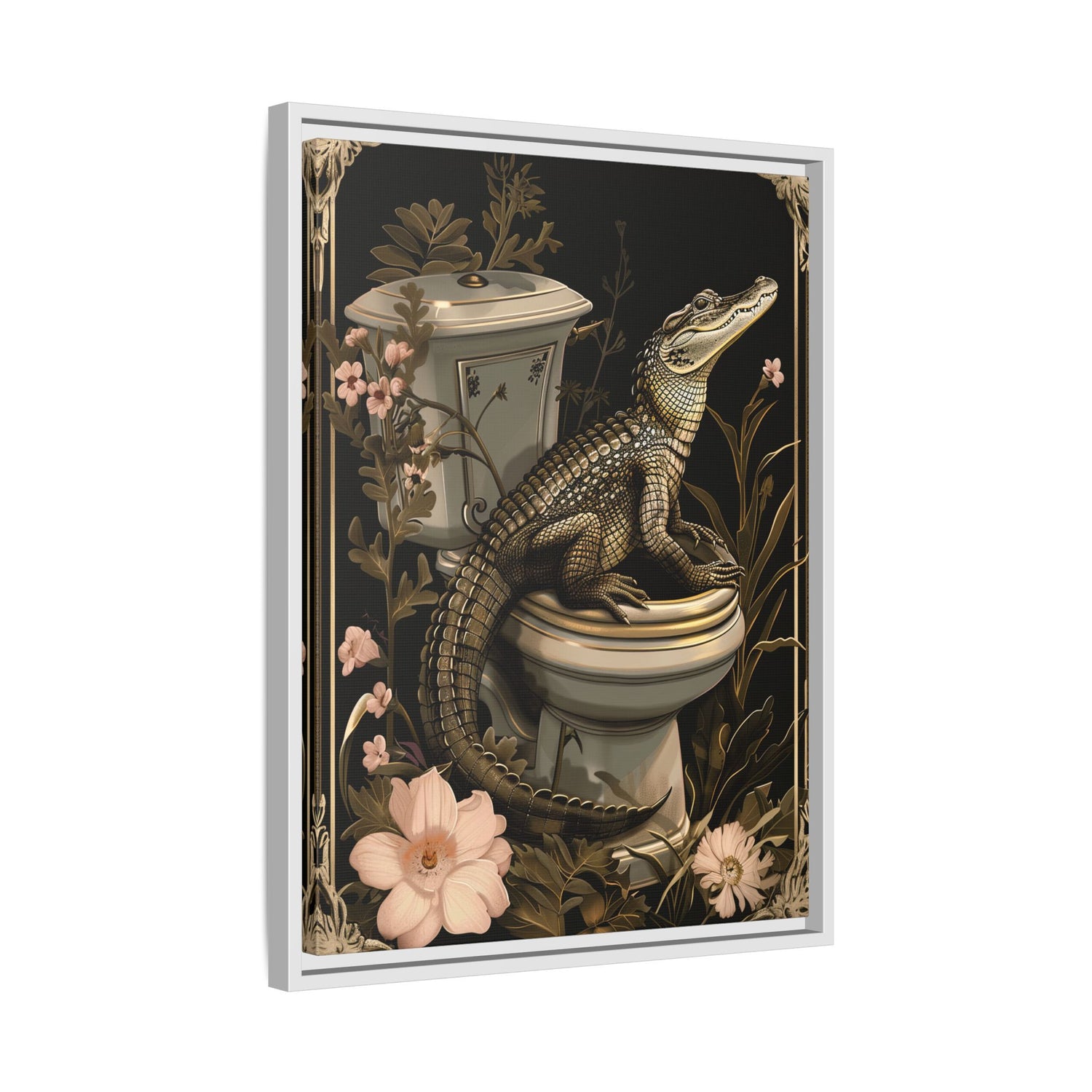 Framed Canvas - Toilet Gator Floral Surprise