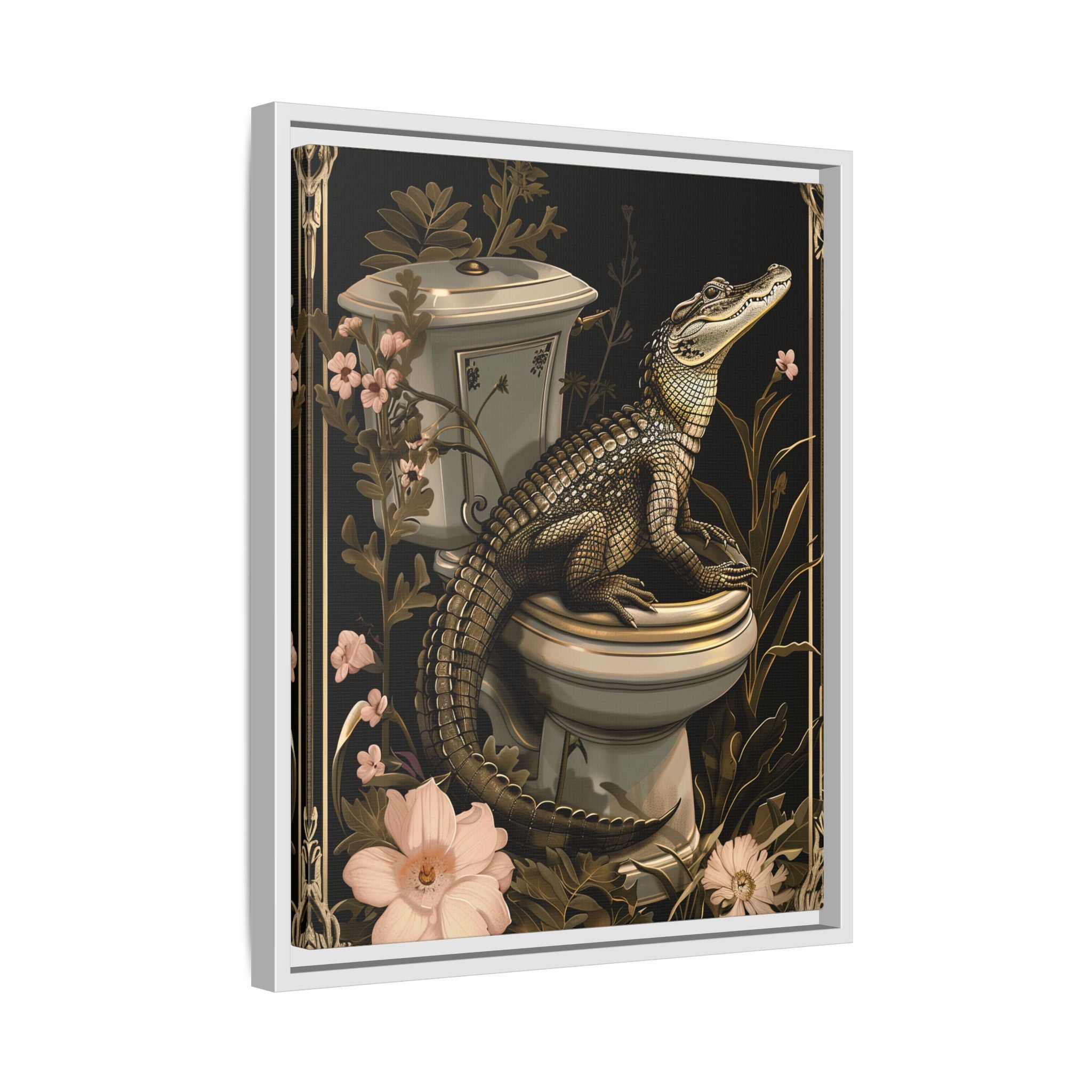 Framed Canvas - Toilet Gator Floral Surprise