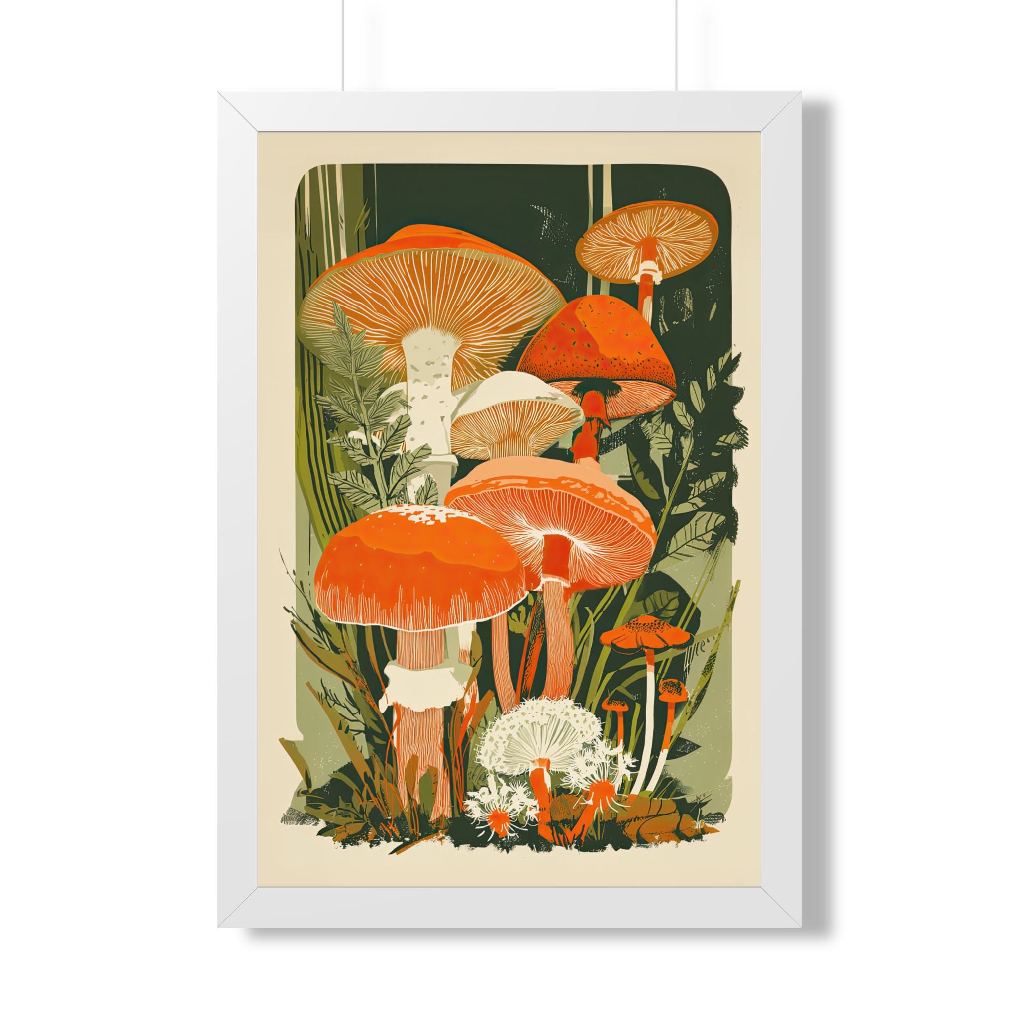 Framed Paper Print - Groovy Woodland Mushrooms