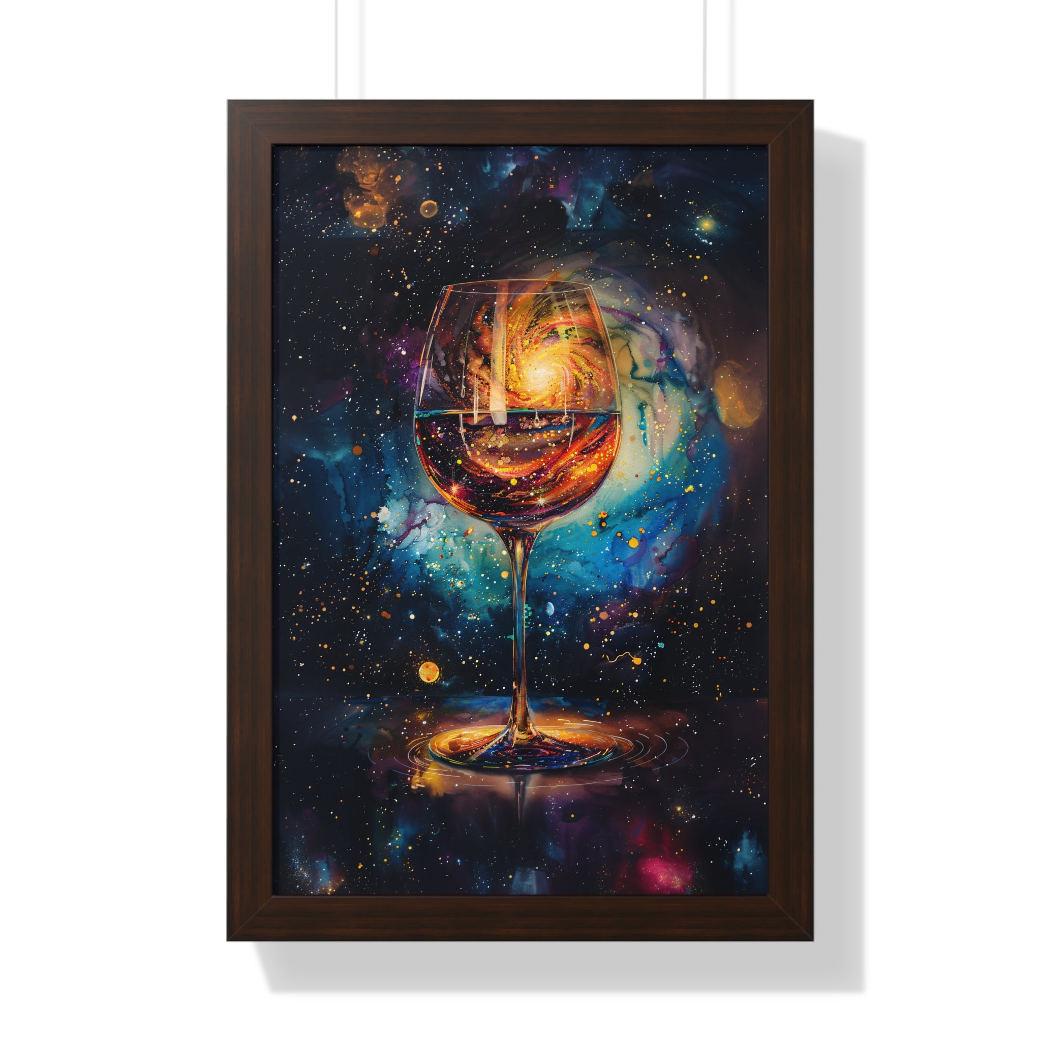 Framed Paper Print - Cosmic Swirl in Wine Glass