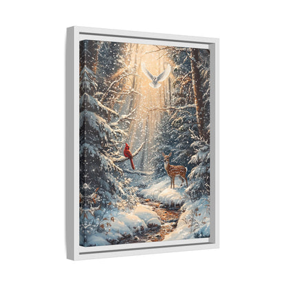 Framed Canvas - Winter Cardinal Deer Owl