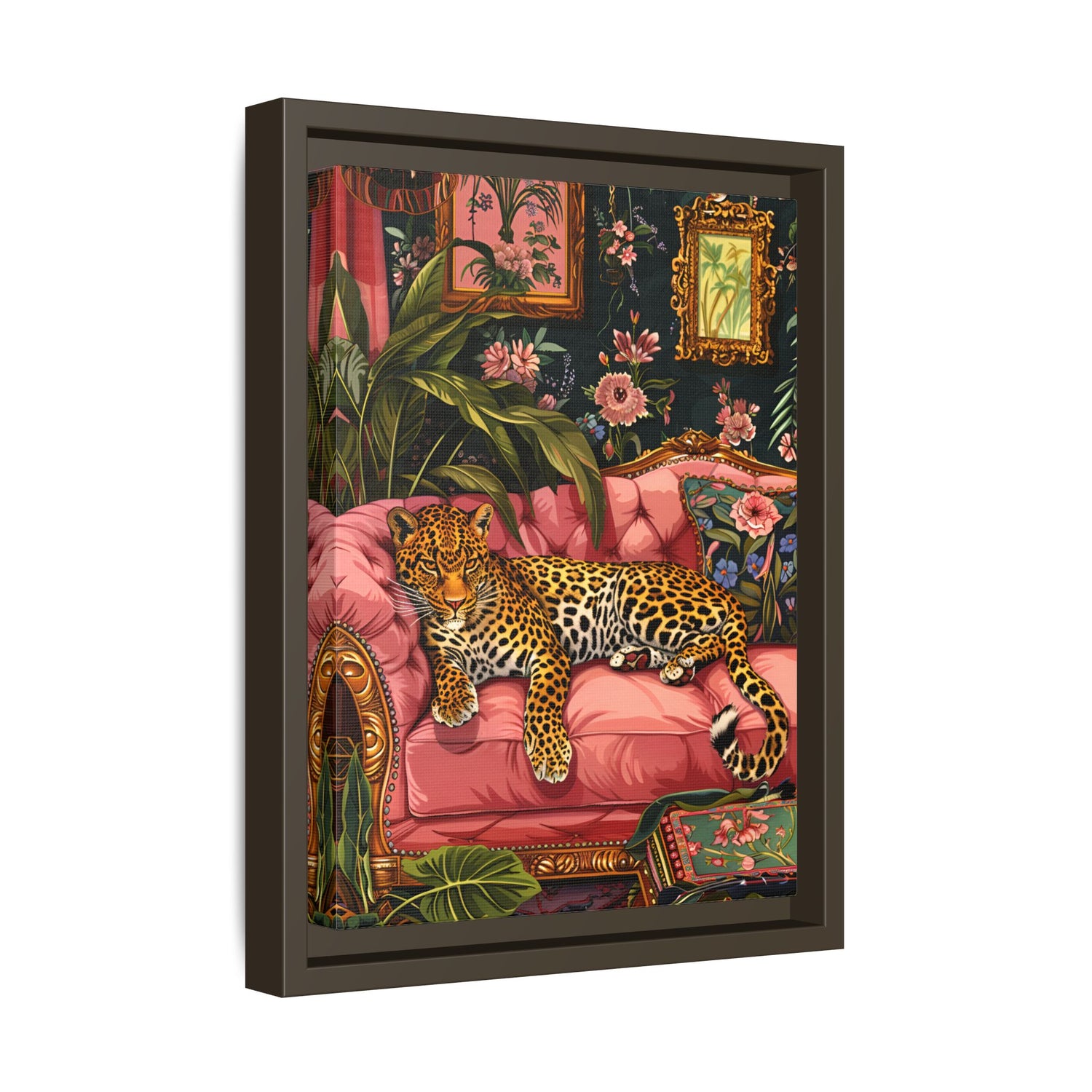 Framed Canvas - Leopard Lounge in Bloom