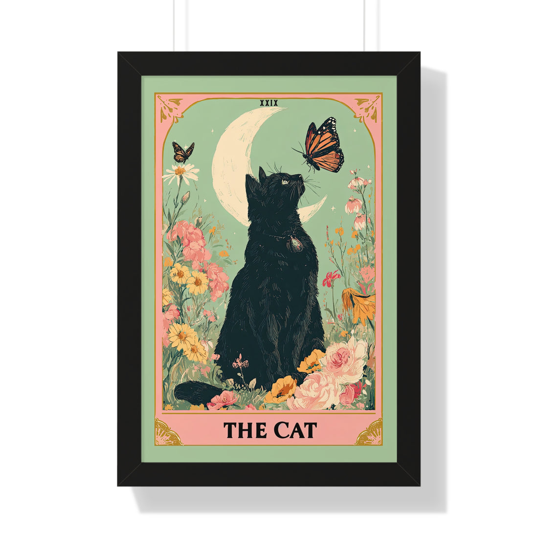 Framed Paper Print - Moonlight Familiar Tarot Cat
