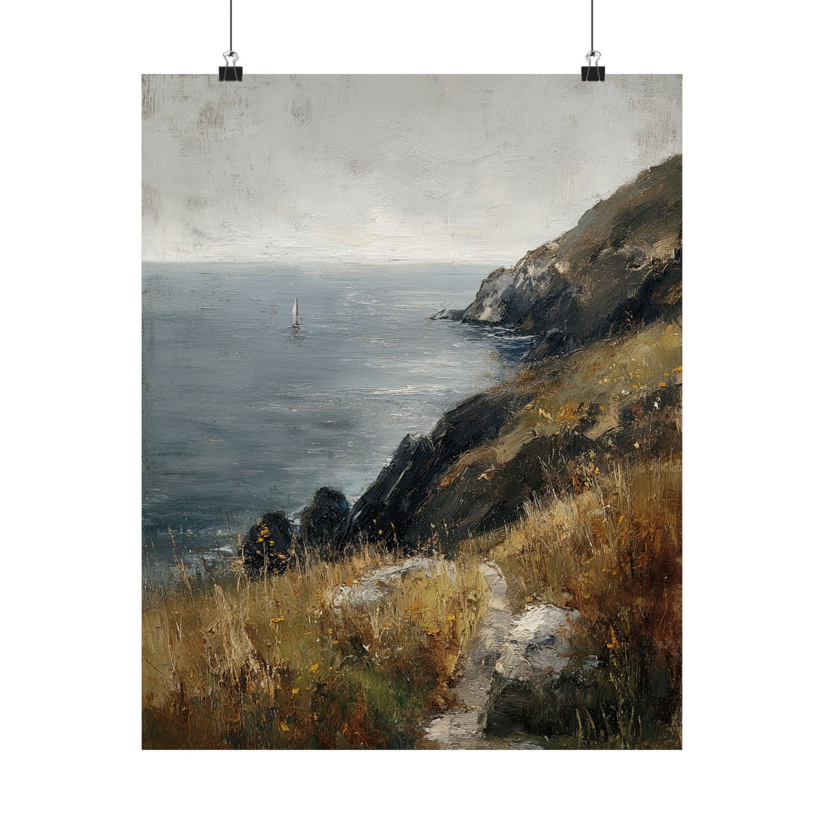 Cliffside Sailboat Seascape