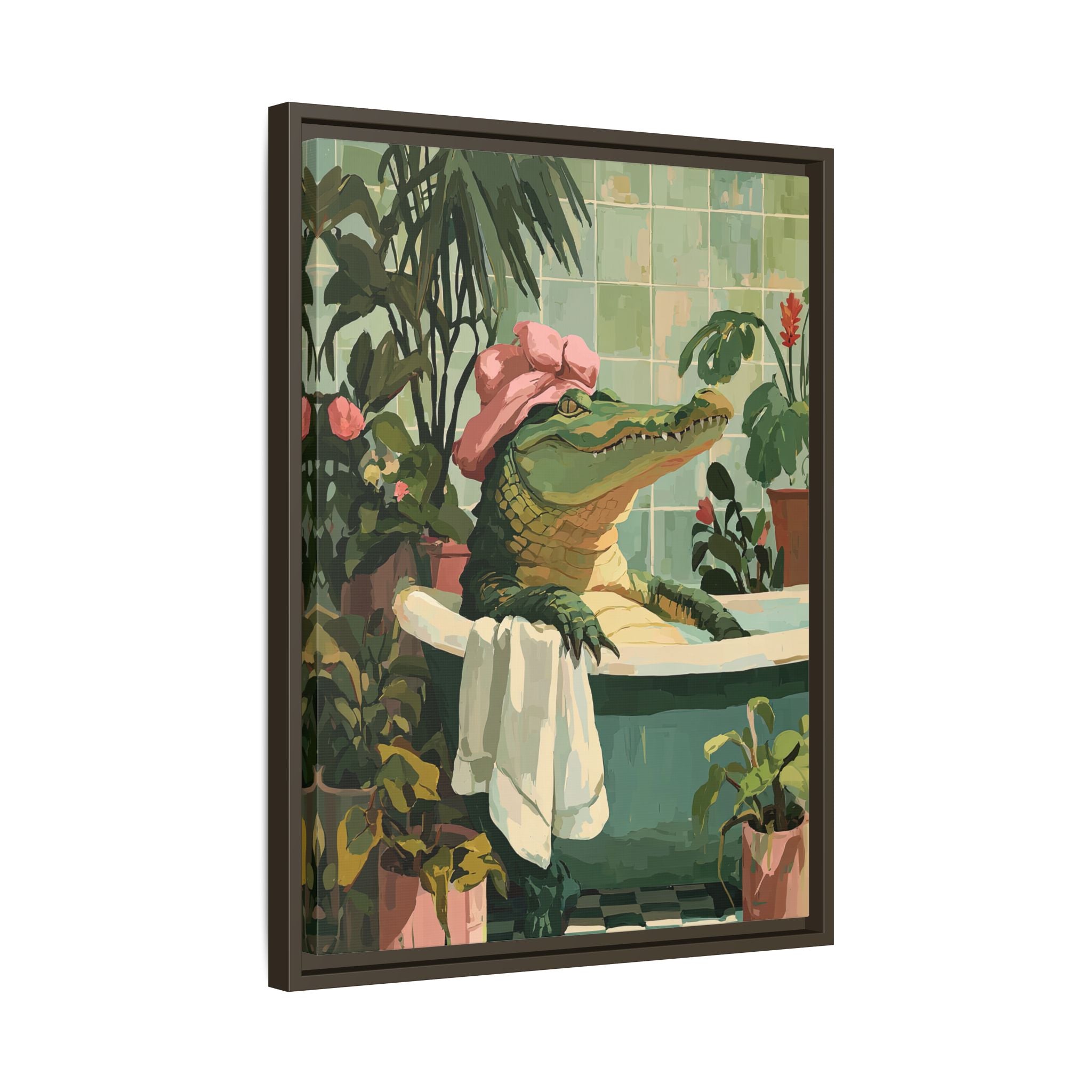 Framed Canvas - Bathtub Alligator Spa Day