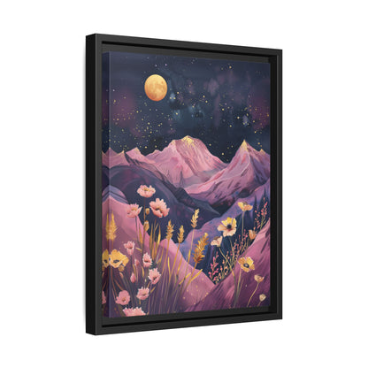 Framed Canvas - Golden Moon Over Lavender Peaks