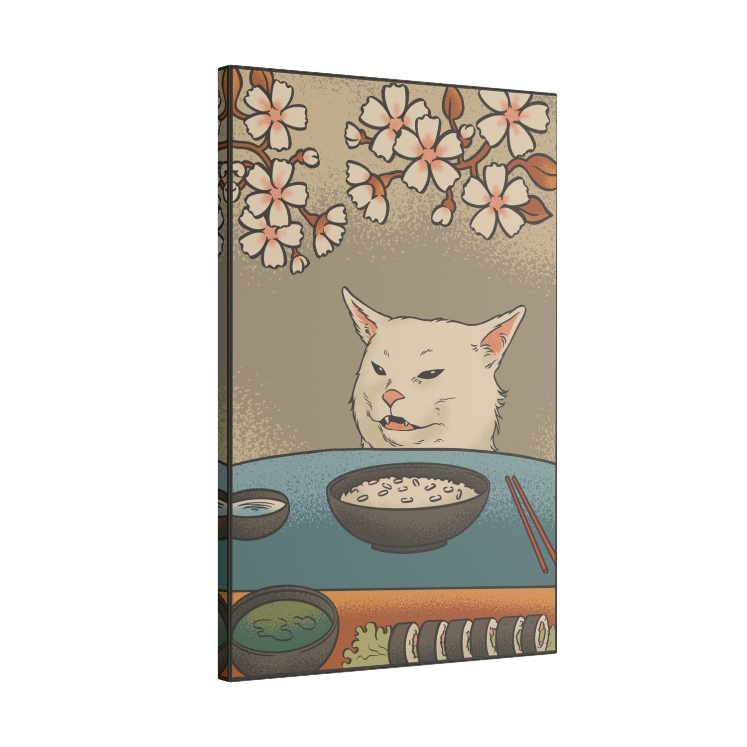 .75&quot; Matte Canvas - Unimpressed Cat Meme Ukiyo-e