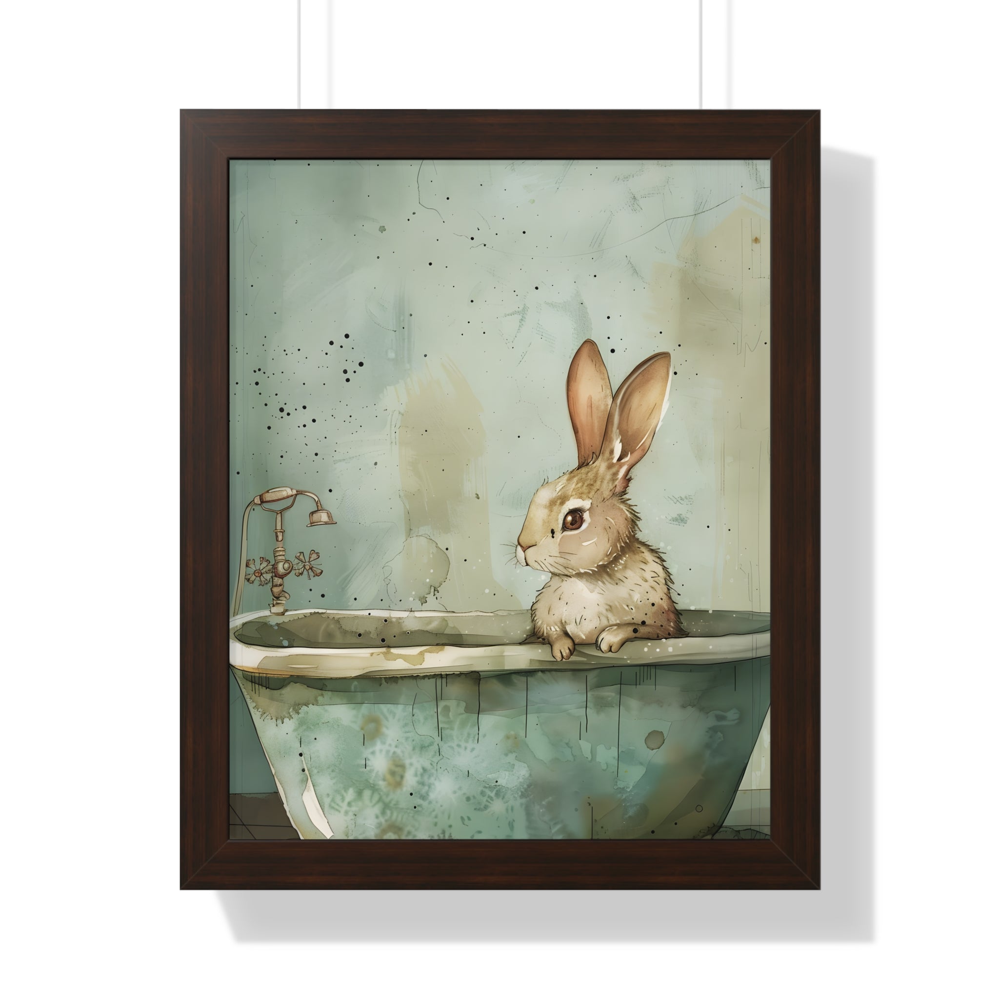 Framed Paper Print - Bunny Bath Day Whimsy