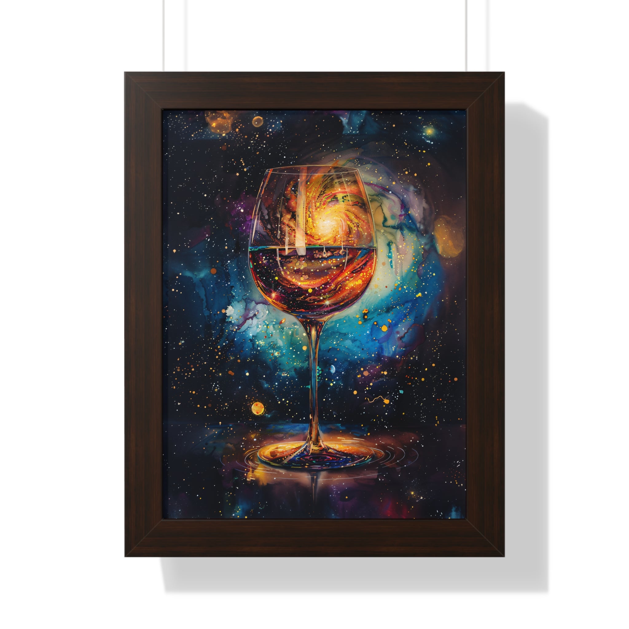 Framed Paper Print - Cosmic Swirl in Wine Glass