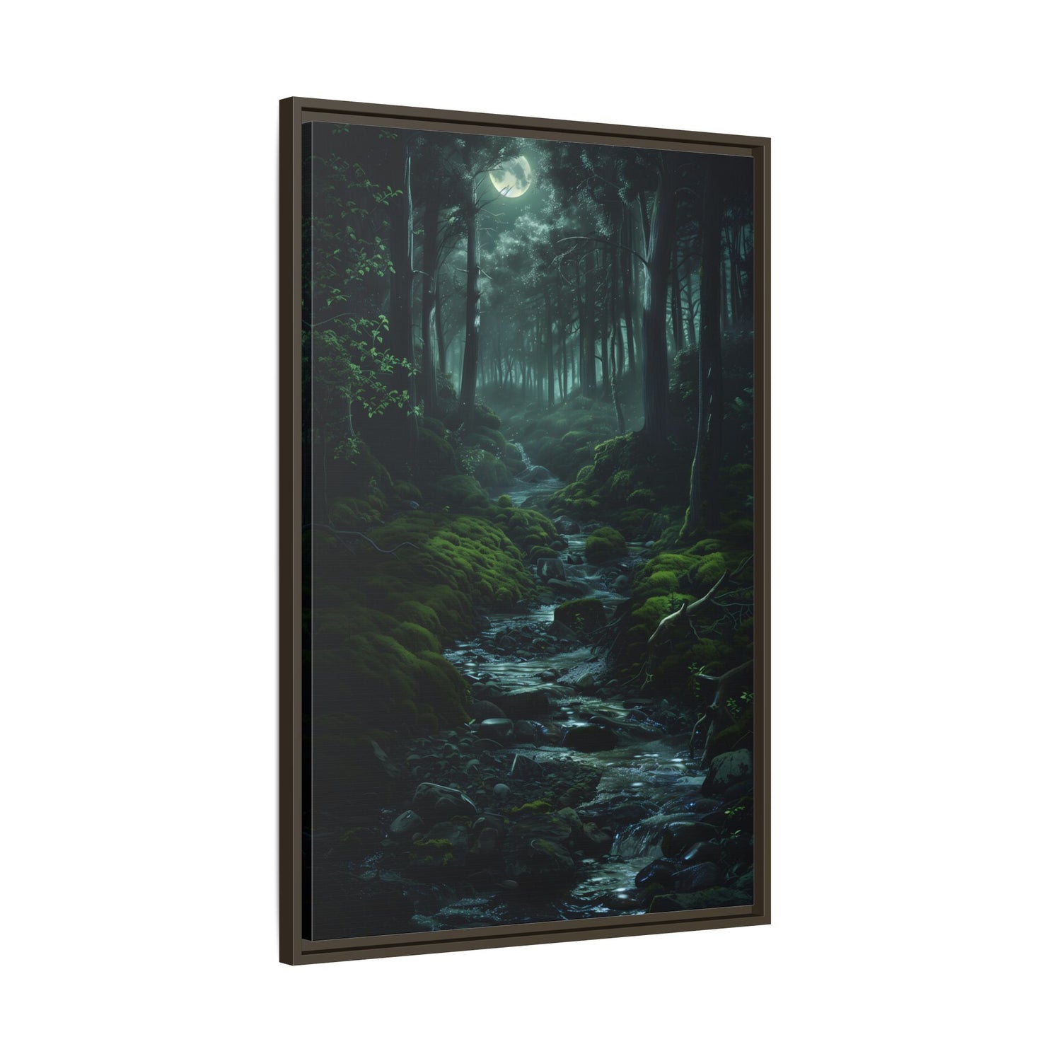 Framed Canvas - Moonlit Forest Stream