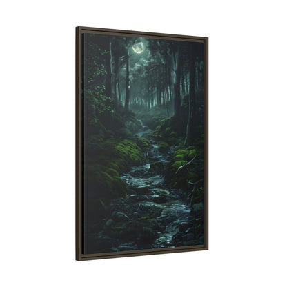Framed Canvas - Moonlit Forest Stream