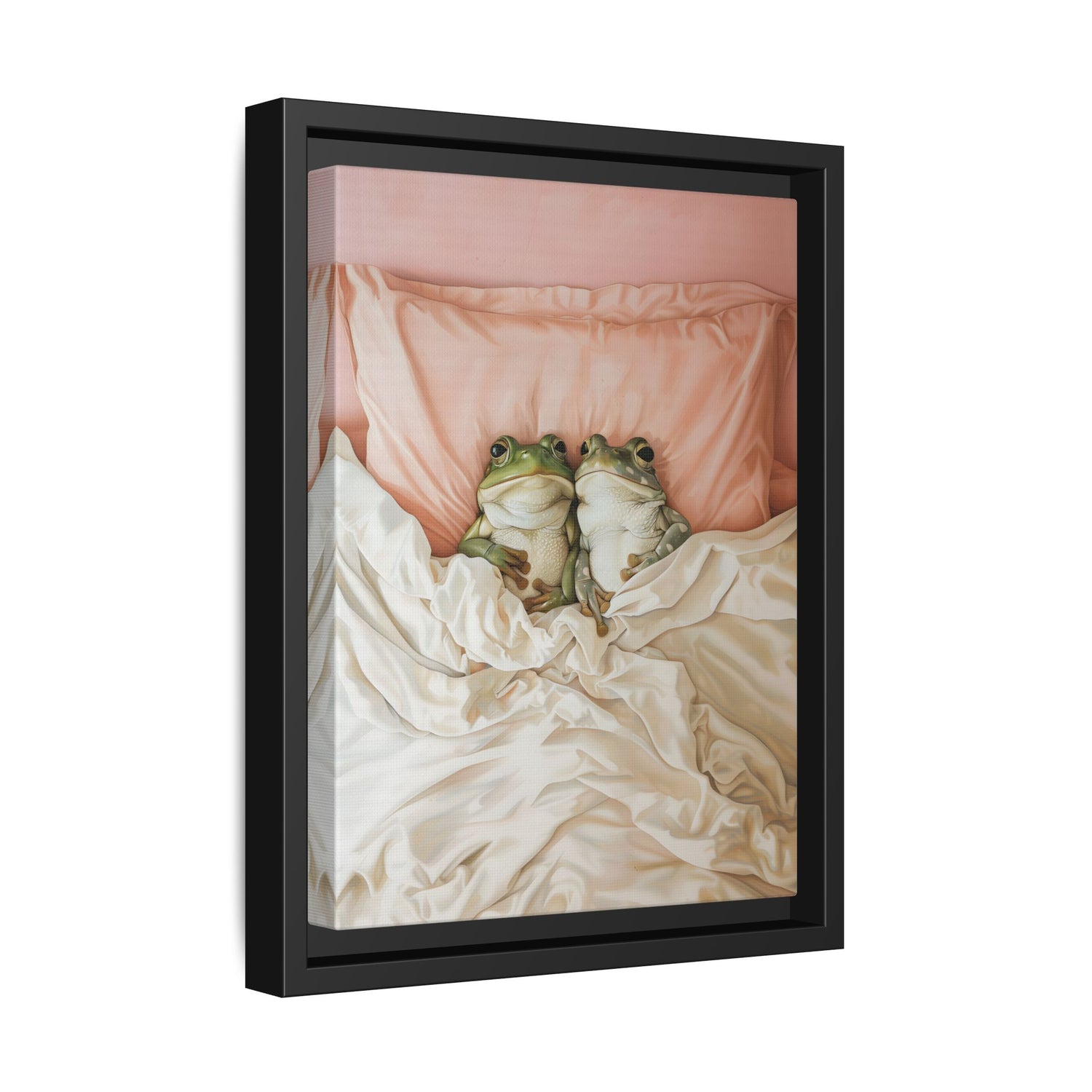 Framed Canvas - Cozy Frogs Romantic Bliss